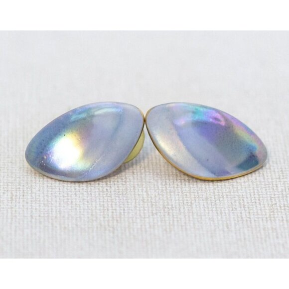 Vintage Rainbow Pearlescent Ceramic Stud Earrings - K1 - Picture 1 of 3